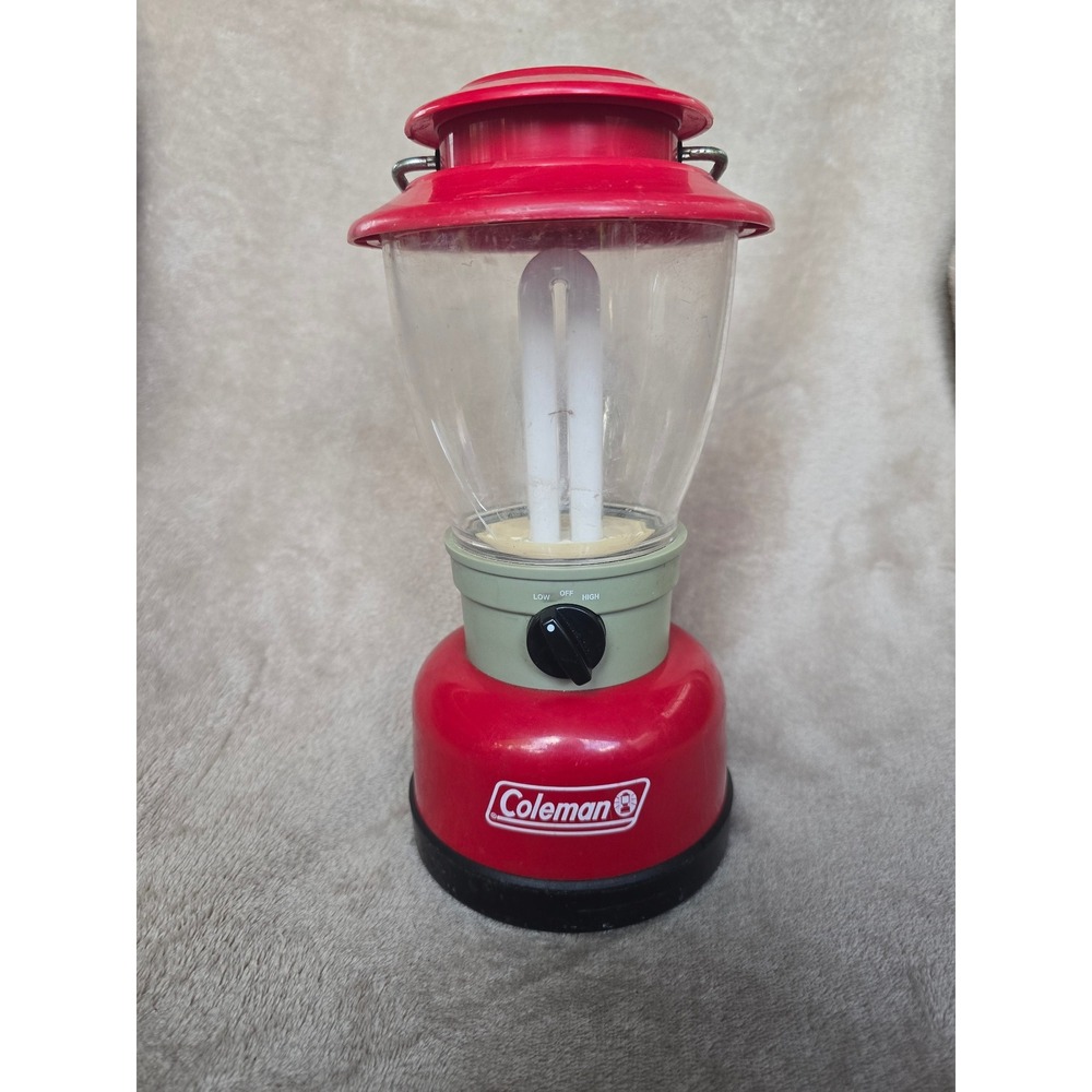 Coleman Battery Powered Camping Lantern Red Portable Fluorescent Work Light